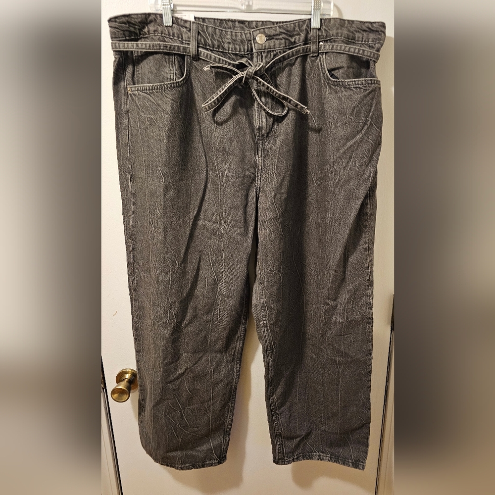 H&M Super Baggy Loose Fit Low Waist Wide Leg Gray Denim Jeans Women's Sz 22 NWT